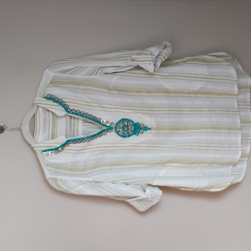 Soft Surroundings  Turquoise Beaded Tunic Size XS